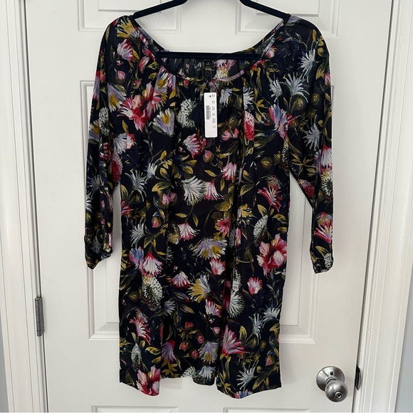 NWT J.Crew Navy Floral Swim Beach Tunic Cover Up Blouse Lightweight Cotton Sz S - Picture 4 of 7